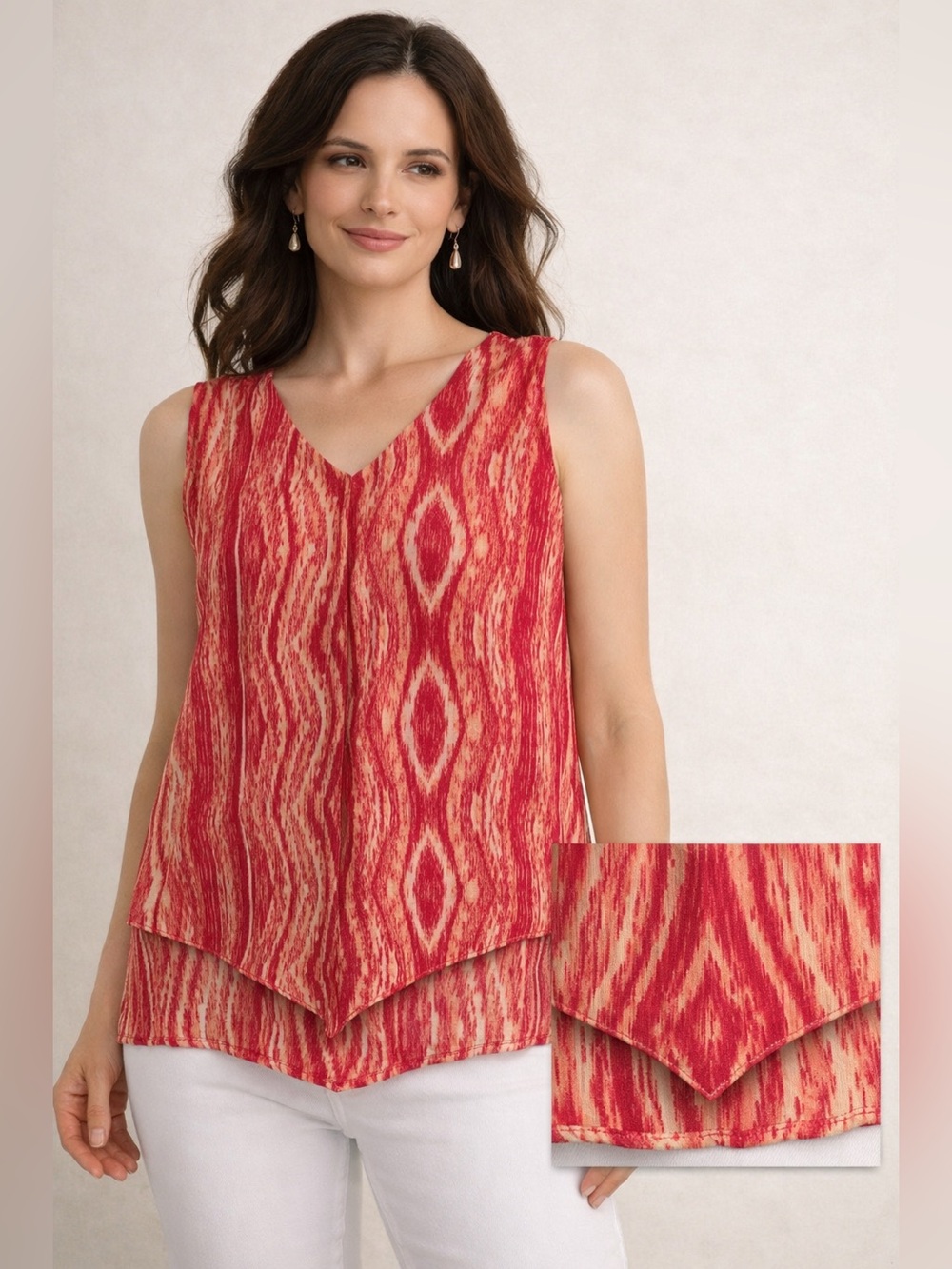 Catherines Women’s Chiffon Sleeveless Layered Abstract Top Boho Beach Sz 3X